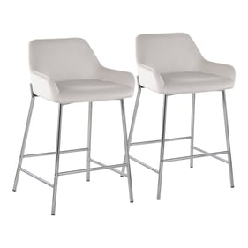 2 LumiSource Daniella Chrome White Velvet Counter Stools