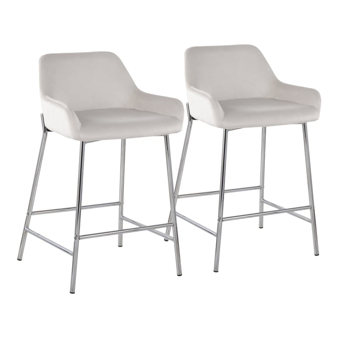 2 LumiSource Daniella Chrome White Velvet Counter Stools LUMI-B24-DNLA2-CHRMVW2