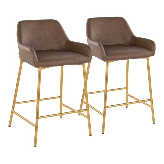 2 LumiSource Daniella Gold Espresso 24 Inch Counter Stools LUMI-B24-DNLAPU2-AUE2