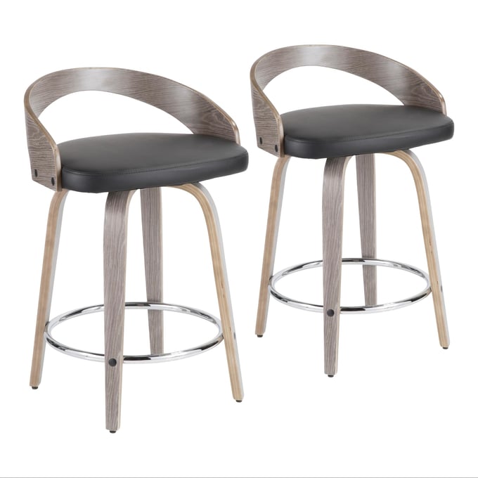 2 LumiSource Grotto Light Grey Black Swivel Counter Stools LUMI-B24-GROTTO2-SWVR-LGYBK2