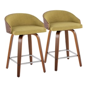 2 LumiSource Shiraz Green 24 Inch Swivel Counter Stools with Chrome Square ...