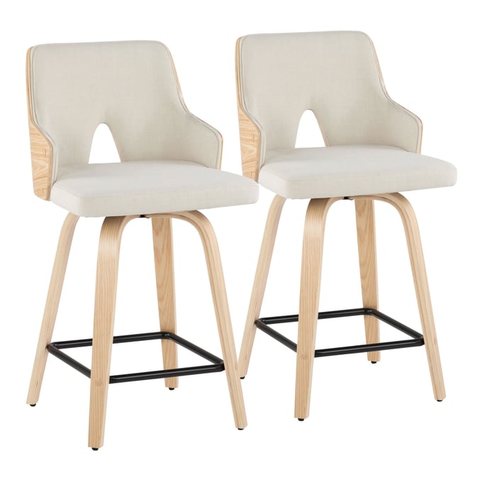 2 LumiSource Stella Natural Cream 24 Inch Swivel Counter Stools LUMI-B24-STELLA-GRTZX2-NANACR2