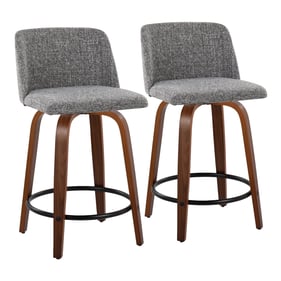 2 LumiSource Toriano Walnut Grey Noise Fabric 24 Inch Swivel Counter Stools...