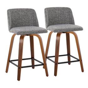 2 LumiSource Toriano Walnut Grey Noise Fabric 24 Inch Swivel Counter Stools...