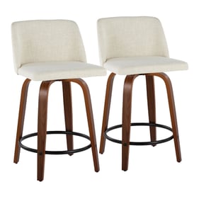 2 LumiSource Toriano Walnut Cream Fabric 24 Inch Swivel Counter Stools With...