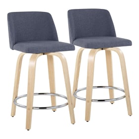 2 LumiSource Toriano Natural Blue Fabric 24 Inch Swivel Counter Stools with...