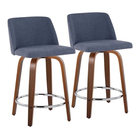 2 LumiSource Toriano Blue 24 Inch Swivel Counter Stools with Chrome Round F...