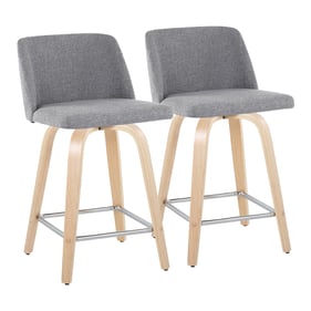 2 LumiSource Toriano Natural Grey Fabric 24 Inch Swivel Counter Stools with...