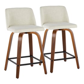 2 LumiSource Toriano Cream 24 Inch Swivel Counter Stools with Black Square ...