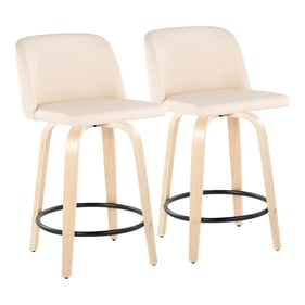 2 LumiSource Toriano Natural Cream PU 24 Inch Swivel Counter Stools with Bl...