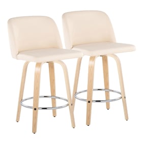 2 LumiSource Toriano Natural Cream PU 24 Inch Swivel Counter Stools with Ch...