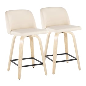 2 LumiSource Toriano Natural Cream PU 24 Inch Swivel Counter Stools with Bl...