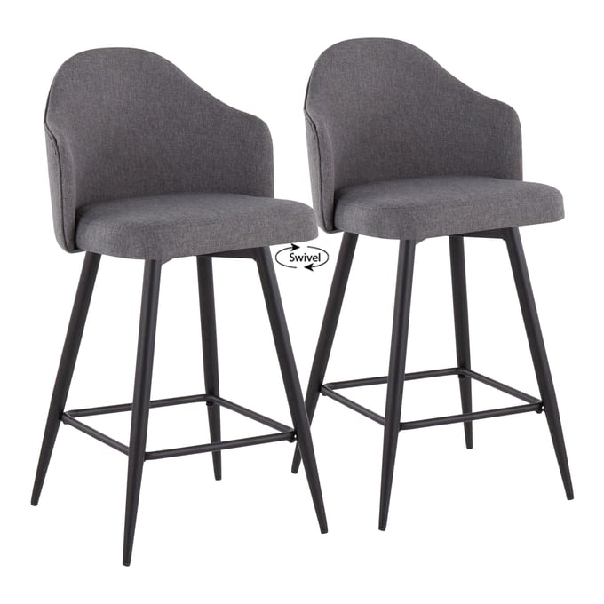 2 LumiSource Ahoy Grey Fabric 26 Inch Counter Stools LUMI-B26-AHOYUP-55SWVX2-BKGY2