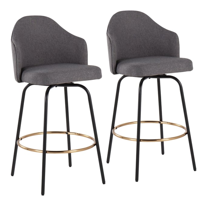 2 LumiSource Ahoy Black Gold Grey Counter Stools LUMI-B26-AHOYUP-CLAIREG2-BKGY2