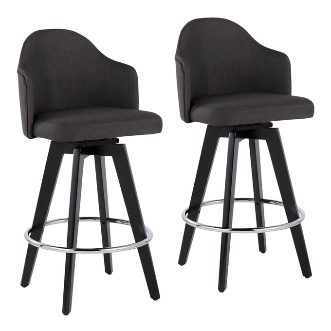 2 LumiSource Ahoy Black Chrome Charcoal 26 Inch Counter Stools LUMI-B26-AHOYUP2-SWVR-BKCHAR2