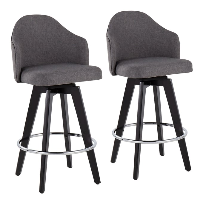 2 LumiSource Ahoy Black Chrome Grey 26 Inch Counter Stools LUMI-B26-AHOYUP2-SWVR-BKGY2