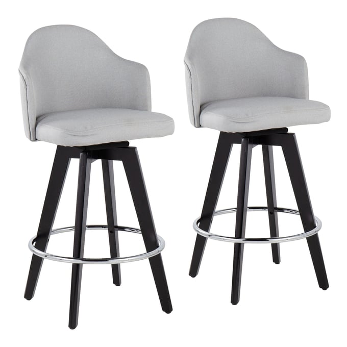 2 LumiSource Ahoy Black Chrome Light Grey 26 Inch Counter Stools LUMI-B26-AHOYUP2-SWVR-BKLGY2