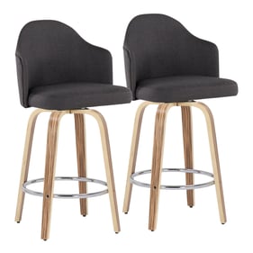 2 LumiSource Ahoy Zebra Wood Charcoal Fabric Counter Stools