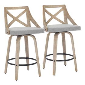 2 LumiSource Charlotte Whitewashed Light Grey Counter Stools