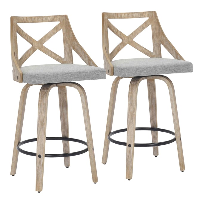 2 LumiSource Charlotte Whitewashed Light Grey Counter Stools LUMI-B26-CHARLOT-WWLGY2