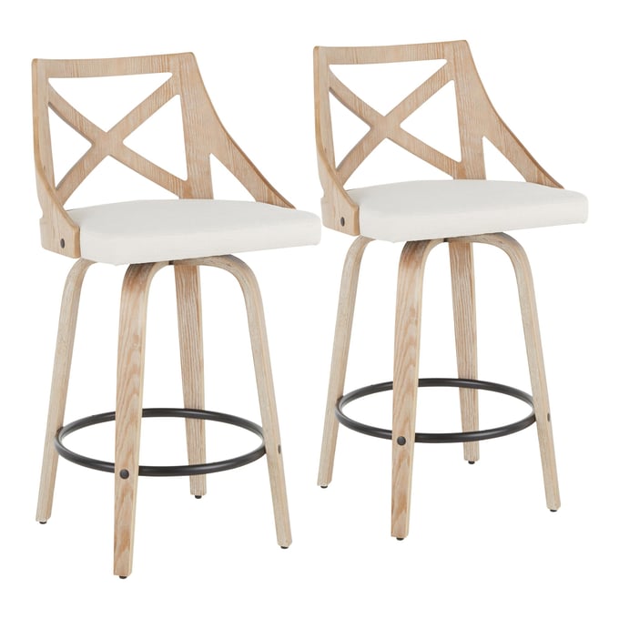 2 LumiSource Charlotte Whitewashed Cream 26 Inch Swivel Counter Stools LUMI-B26-CHARLOT2-SWVQ-WWCR2