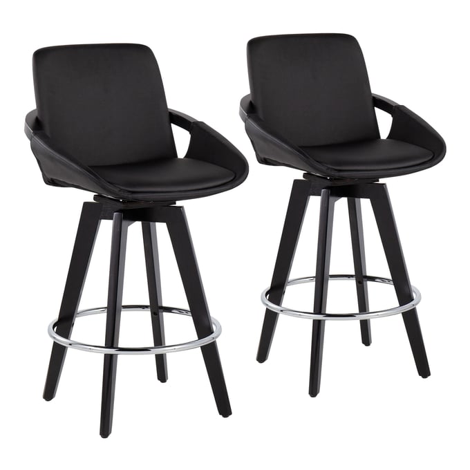 2 LumiSource Cosmo Chrome Black Swivel Counter Stools LUMI-B26-COSMO2-SWVR-BKBK2