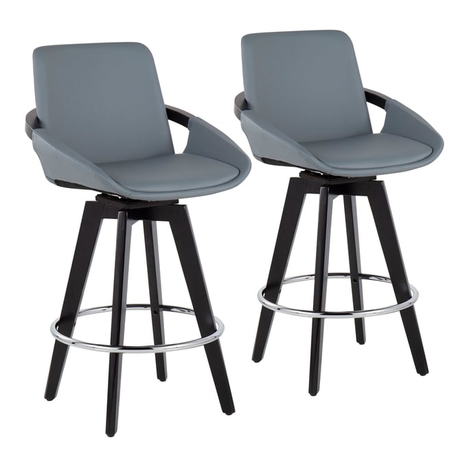 2 LumiSource Cosmo Chrome Grey Swivel Counter Stools LUMI-B26-COSMO2-SWVR-BKGY2