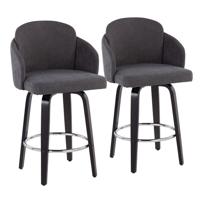 2 LumiSource Dahlia Grey Fabric Counter Stools LUMI-B26-DAHLIA-R2-BKGY2