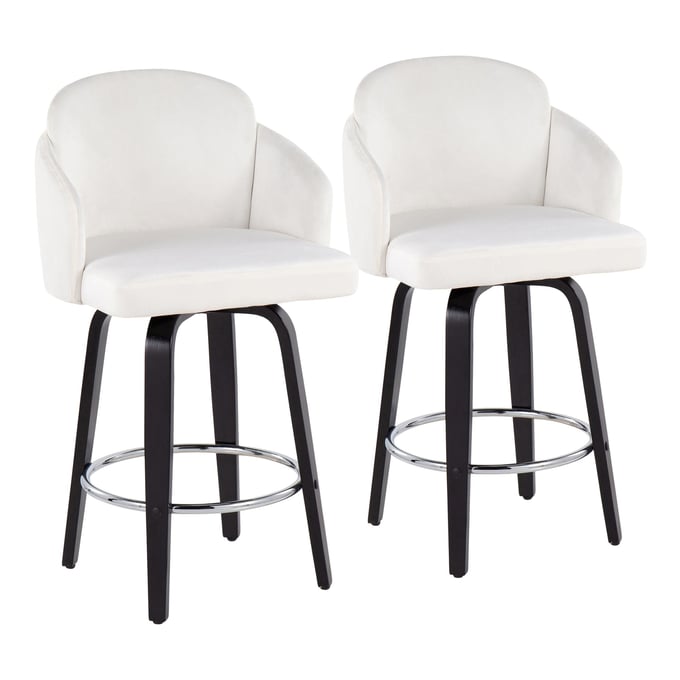 2 LumiSource Dahlia Cream Velvet Counter Stools LUMI-B26-DAHLIA-R2-BKVCR2