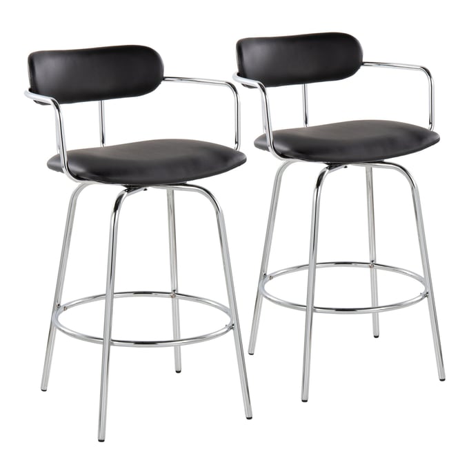 2 LumiSource Demi Black 26 Inch Swivel Counter Stools LUMI-B26-DEMIPU-CLARR2-CHRBK2