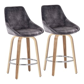 2 LumiSource Diana Zebra Wood Grey Velvet Counter Stools