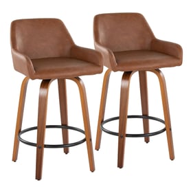 2 LumiSource Daniella Camel PU 26 Inch Swivel Counter Stools with Black Rou...