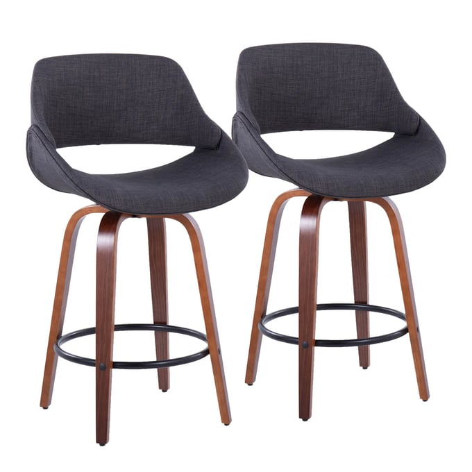 2 LumiSource Fabrico Walnut Charcoal 26 Inch Counter Stools LUMI-B26-FBCO-GRTZQ2-WLCHAR2