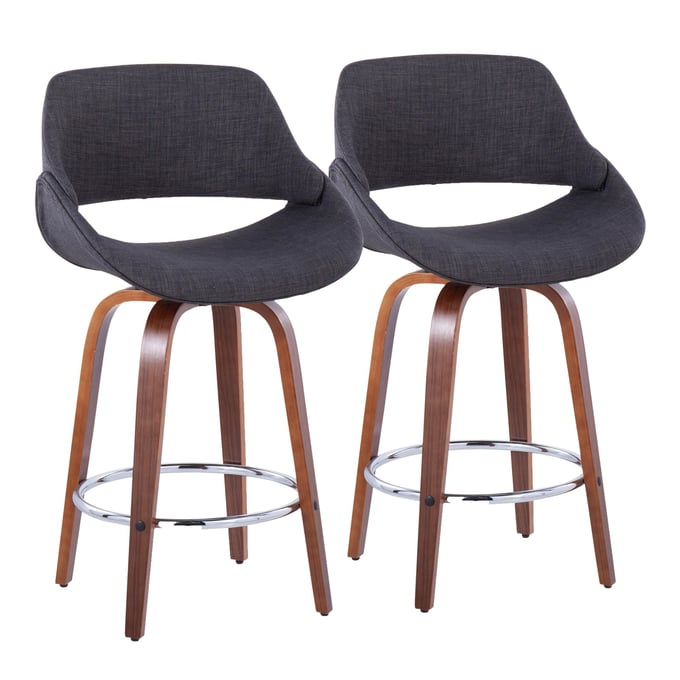 2 LumiSource Fabrico Walnut Charcoal Fabric 26 Inch Counter Stools LUMI-B26-FBCO-GRTZR2-WLCHAR2