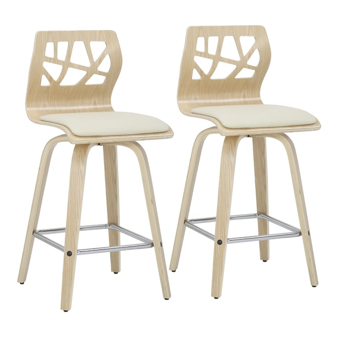 2 LumiSource Folia Natural Cream 26 Inch Swivel Counter Stools LUMI-B26-FOLIA2-SWVS-NACR2