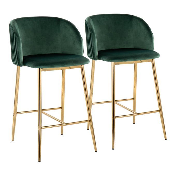 2 LumiSource Fran Gold Green Pleated Counter Stools LUMI-B26-FRANPLTV-AUGN2