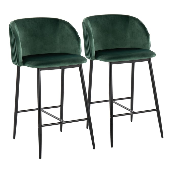 2 LumiSource Fran Black Green Pleated Counter Stools LUMI-B26-FRANPLTV-BKGN2