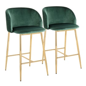 2 LumiSource Fran Gold Green Pleated Waves Counter Stools