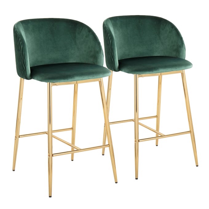 2 LumiSource Fran Gold Green Pleated Waves Counter Stools LUMI-B26-FRANPLTWVV-AUGN2