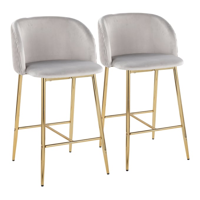 2 LumiSource Fran Gold Silver Pleated Waves Counter Stools LUMI-B26-FRANPLTWVV-AUSV2