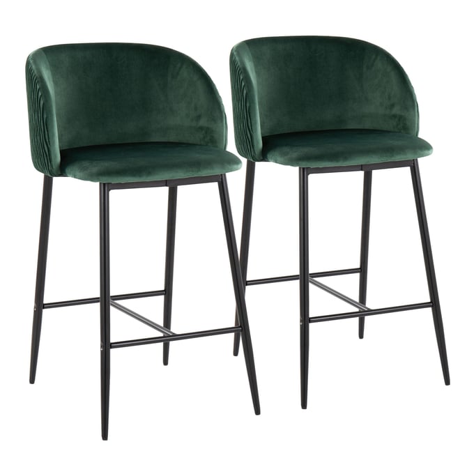 2 LumiSource Fran Black Green Pleated Waves Counter Stools LUMI-B26-FRANPLTWVV-BKGN2