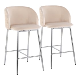 2 LumiSource Fran Chrome White Pleated Waves Counter Stools