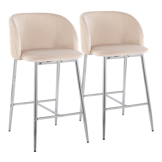 2 LumiSource Fran Chrome White Pleated Waves Counter Stools LUMI-B26-FRANPLTWVV-CHRW2