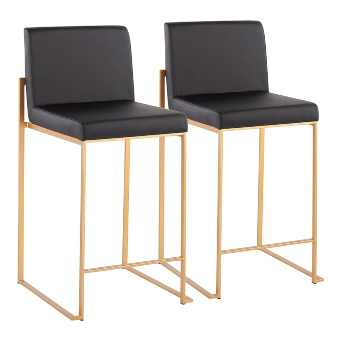 2 LumiSource Fuji Gold Black PU High Back Counter Stools LUMI-B26-FUJIHB-AUBK2