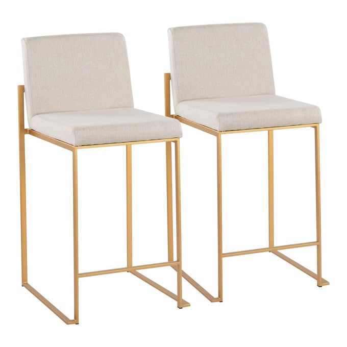 2 LumiSource Fuji Gold Beige High Back Counter Stools LUMI-B26-FUJIHB-AUFBG2