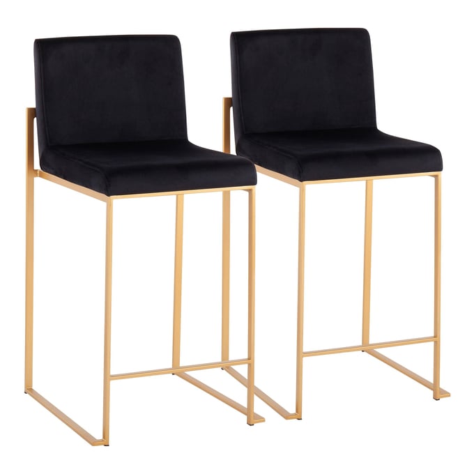 2 LumiSource Fuji Gold Black High Back Counter Stools LUMI-B26-FUJIHB-AUVBK2