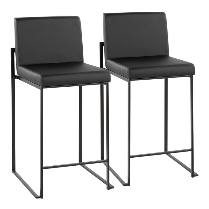 2 LumiSource Fuji Black PU High Back Counter Stools LUMI-B26-FUJIHB-BKBK2