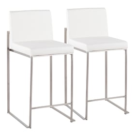 2 LumiSource Fuji Stainless Steel White PU High Back Counter Stools