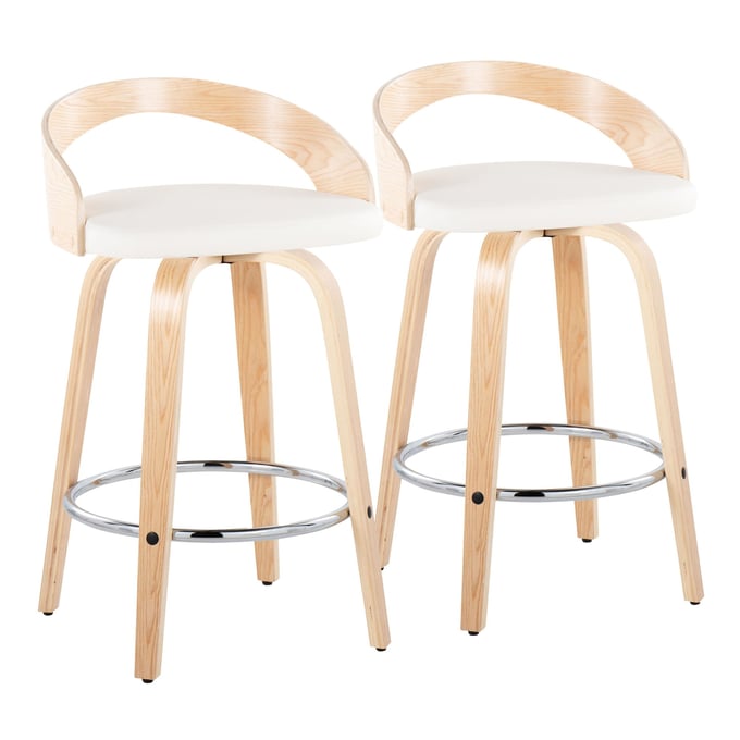 2 LumiSource Grotto Natural White 26 Inch Swivel Counter Stools LUMI-B26-GROTTOPU-GRTZR2NANAW2