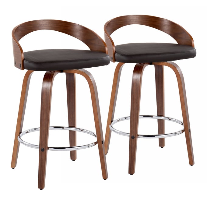 2 LumiSource Grotto Brown PU 26 Inch Swivel Counter Stools LUMI-B26-GROTTOPUGRTZR2WLWLBN2